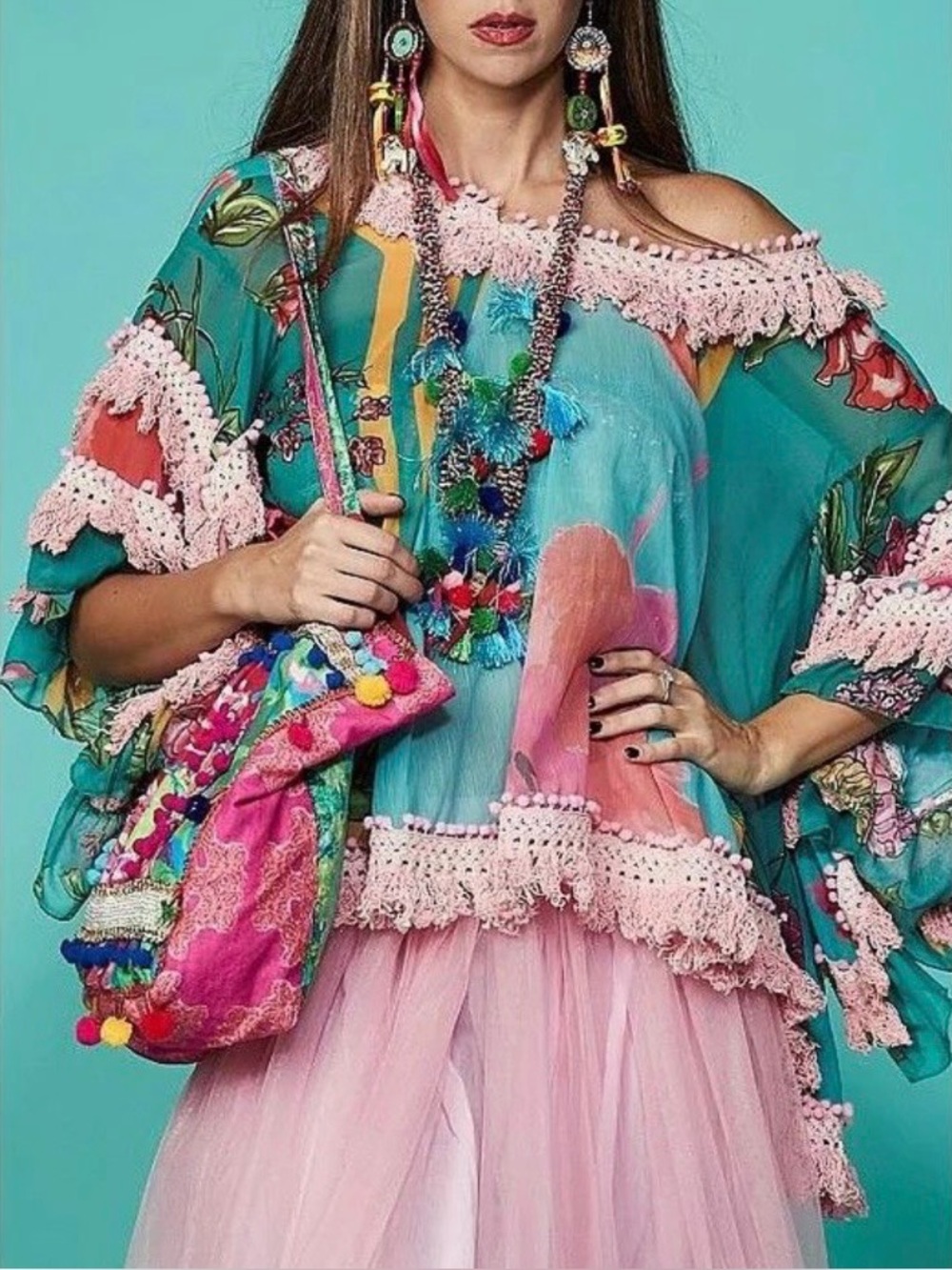 ANTICA SARTORIA Bohemian Fringe Oversized Blouse OS